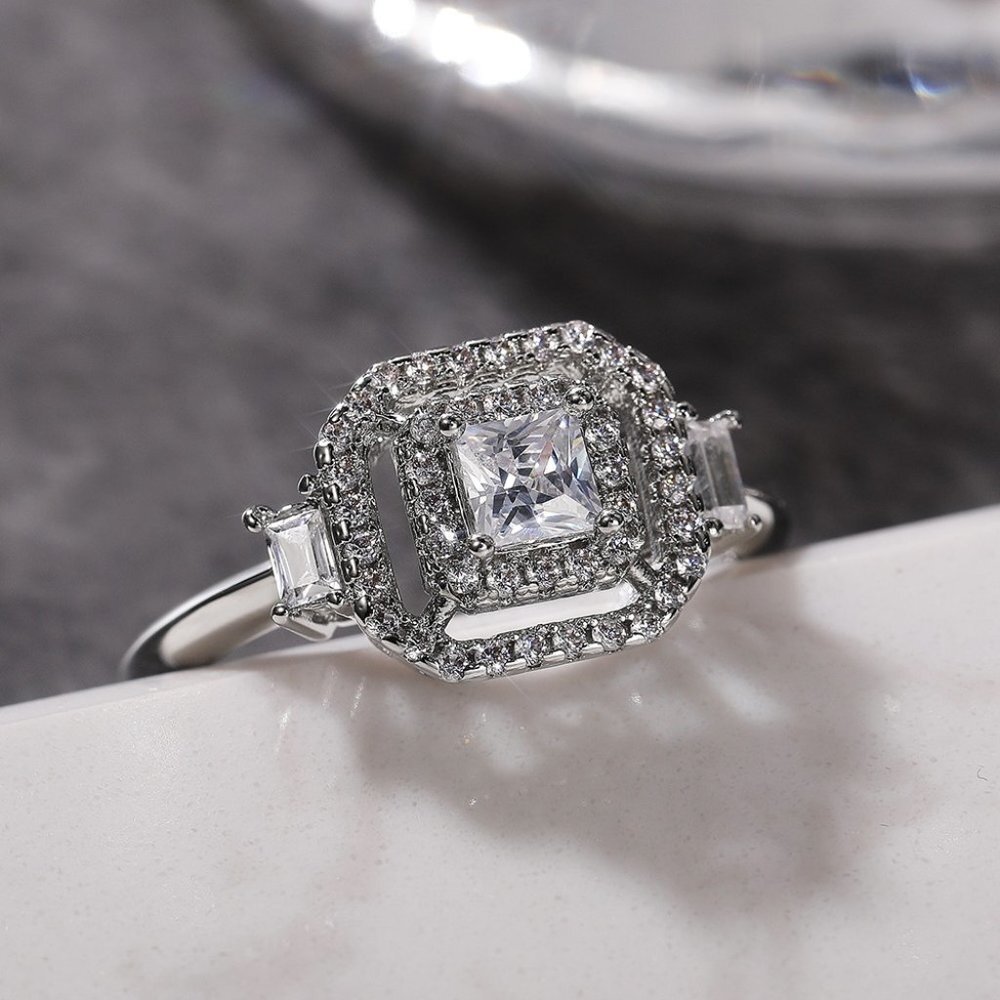 🔥New Luxury Engagement Clear Diamond Square Noble Dainty Ring for Women, K782 - Picture 6 of 9